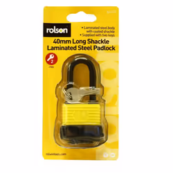 40mm Long Shackle Weatherproof Heavy Duty Laminated Steel Padlock Key Shed Door Rolson 66513