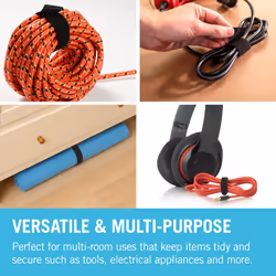Brand | One-Wrap Reusable Ties | Multi-Purpose Ties Perfect Desk Accessories for Cable Management & Home Improvement | Black | 10mm x 15m