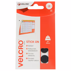 VELCRO Brand VEL-EC60228 Stick On Coins 16mm x 16 Sets - Black