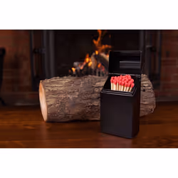 Valiant Match Holder Tidy Storage Box - Black Gloss Steel (FIR241)
