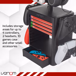 Venom Games Storage Tower with Integrated Controller and Headset Rack