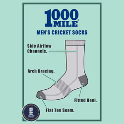 1000 Mile - Men's Double Layer Lightweight Cricket Socks - 1 Pack - 12-14 UK, Grey