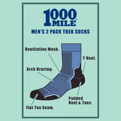 1000 Mile - 2 Pack Men's Single Layer Trek Socks - Twin Pack - 12-14 UK, Navy / Charcoal