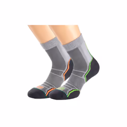 1000 Mile Mens Trail 21 Single Layer Sock Twin Pack Grey Orange/Green - S, Grey Orange/Green