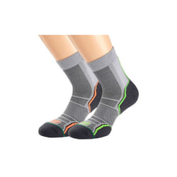 1000 Mile Mens Trail 21 Single Layer Sock Twin Pack Grey Orange/Green - S, Grey Orange/Green