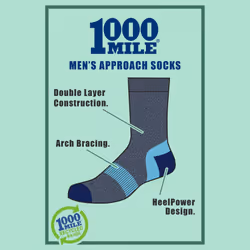 1000 Mile - 1 Pack Mens Approach Repreve Double Layer Socks - 12-14 UK, Charcoal / Orange