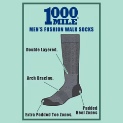1000 Mile - Mens' Fusion Repreve Double Layer Socks - 1 Pack - 6-8.5 UK, Charcoal / Black