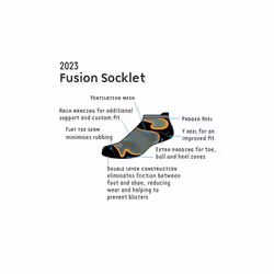 1000 Mile Mens Fusion Double Layer Padded Heel Zone Anklet Sock Purple - M, Black/Orange