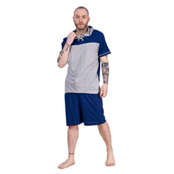 Mens Short Pyjama Set 100% Cotton Soft Jersey Hooded Top Loungewear Set - Navy/Grey, M