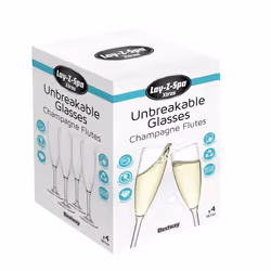 Lay-Z-Spa Premium Plastic Champagne Flute Glasses, Clear Virtually Unbreakable