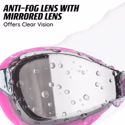 Adult Pro Race Goggles with UV Protection and Mirrored Anti Fog Wide View Lenses, Soft Silicone Swim Goggles, 14+ Years, Purple