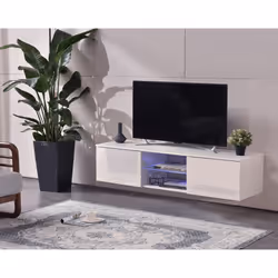 MDA Designs Ara White Modern TV Cabinet for Flat TV Screens of up to 65" Entertainment Unit with Built-in Blue LED Lights