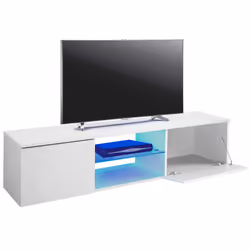 MDA Designs Ara White Modern TV Cabinet for Flat TV Screens of up to 65" Entertainment Unit with Built-in Blue LED Lights