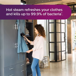 Philips Steam and Go Plus Handheld Clothes, Vertical and Horizontal Garment Steamer, No Ironing Board Needed, 0.07 Litre, 1300 W, Black/Copper - GC362