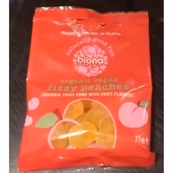 Open Food Fizzy peaches - Biona Organic, D, 320 kcal, 64 g, 0.01 g, 0.2 g, 80 g