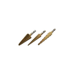 3pc High Speed Steel Step Drill Set -  step drill set hss cone hex hole cutter titanium bit 34 taper 316 piece high speed steel quick release shaft