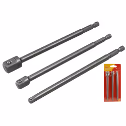 Amtech 3pc Long Impact Drill Bit Socket Adapter Set Extension Bar 1/4" 3/8" 1/2"