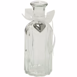 19cm Clear Glass Bottle Neck Bud Vase With Ribbon Silver Heart Glass Flower Vase