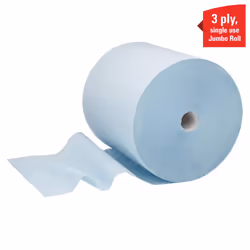L30 Extra Wide Jumbo Roll Industrial Wiping Paper 7426 - Large Industrial Blue Roll - 1 x 670 Blue, 3 Ply Wiping Paper Sheets (670 Sheets Total)