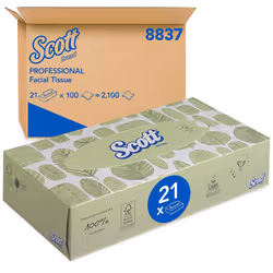 Scott, 8837, Facial Tissues , 2 Ply, White, 21 Boxes x 100 Sheets