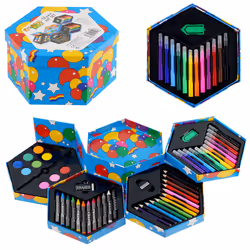 Kids 52 Pcs Craft Art Artists Set Hexagonal Box Crayons Paints Pens Pencils