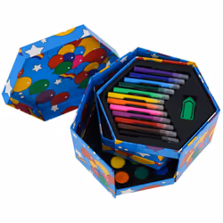 Kids 52 Pcs Craft Art Artists Set Hexagonal Box Crayons Paints Pens Pencils