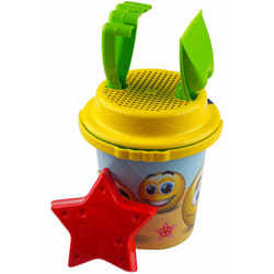 5 Piece Beach Bucket And Spade Happy Face Design - With Rake Sieve And Mould
