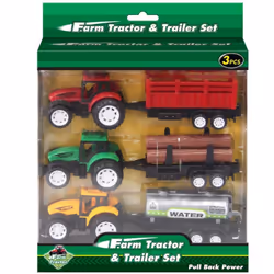 3Pc Farm Tractor & Trailer Set