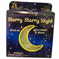 Starry Starry Night 24 Stick-On Bedroom Moon, Stars, Galaxy Mix