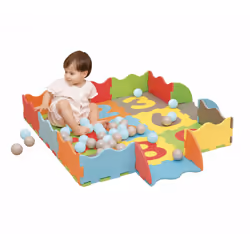 Interlocking Foam Play Mats with 40 Ball Pit Balls - Multi Colour Soft EVA Baby Floor Tile Puzzle Mat