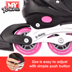 M.Y X-Skate Adjustable Pink Inline Roller Skates with Built In Adjusters Kids Roller Boots for Boys & Girls - Medium