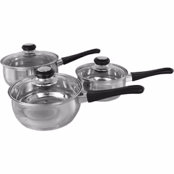 Buckingham Saucepan Set Stainless Steel Cooking Pots with Glass Lids - Kitchen Essential 16 cm, 18 cm, 20 cm