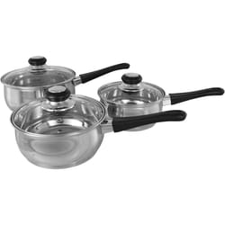 Buckingham Saucepan Set Stainless Steel Cooking Pots with Glass Lids - Kitchen Essential 16 cm, 18 cm, 20 cm