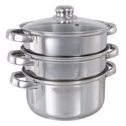 Buckingham Three-Tier Stainless Steel Steamer Set with Glass Lid Premium Quality Steamer for Healthy Cooking 18 cm Cookware