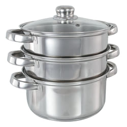 Buckingham Three-Tier Stainless Steel Steamer Set with Glass Lid Premium Quality Steamer for Healthy Cooking 18 cm Cookware