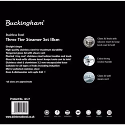 Buckingham Three-Tier Stainless Steel Steamer Set with Glass Lid Premium Quality Steamer for Healthy Cooking 18 cm Cookware