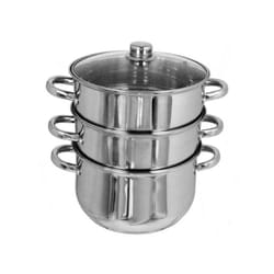 Buckingham Three-Tier Stainless Steel Steamer Set with Glass Lid Premium Quality Steamer for Healthy Cooking 24 cm Cookware