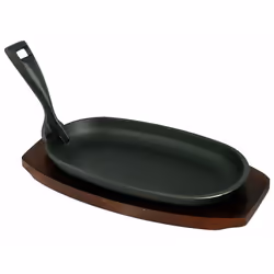 Buckingham Pre Seasoned Premium Cast Iron Serving Dish Steak & Fajita Sizzler Platter with Wooden Base 24 cm
