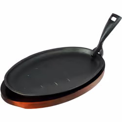 Buckingham Pre Seasoned Premium Cast Iron Serving Dish Steak & Fajita Sizzler Platter with Wooden Base 28 cm