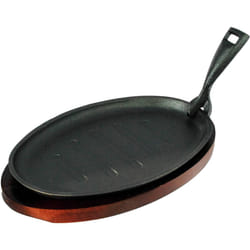 Buckingham Pre Seasoned Premium Cast Iron Serving Dish Steak & Fajita Sizzler Platter with Wooden Base 28 cm