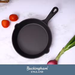 Buckingham Pre-Seasoned Premium Cast Iron Skillet Frying Pan for Healthy Low-Fat Cooking Suitable for All Hobs & Ovens - 20 Cm