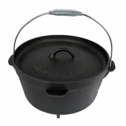 Buckingham Pre-Seasoned Cast-Iron Camp Dutch Oven Portable Campfire Cooking Pot Wire Handle for Outdoor Stews Casseroles and Griddle Cooking - 4 Litre