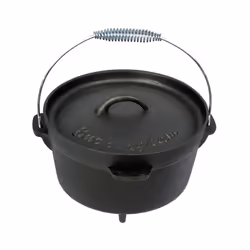 Buckingham Pre-Seasoned Cast-Iron Camp Dutch Oven Portable Campfire Cooking Pot Wire Handle for Outdoor Stews Casseroles and ...