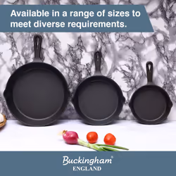 Buckingham Pre-Seasoned 3-Piece Cast Iron Frying Pan Set Heavy-Duty Skillet Trio for Healthy Cooking Indoor Outdoor Oven & Induction Hob Use