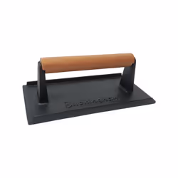 Buckingham Black Steak Weight Bacon Grill Press Cast Iron with Cool Wooden Handle Ideal for Multiple Meats Utensils 21 Cm