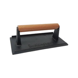 Buckingham Black Steak Weight Bacon Grill Press Cast Iron with Cool Wooden Handle Ideal for Multiple Meats Utensils 21 Cm