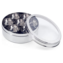 Buckingham Masala Dabba Box Set Stainless Steel with 7 Removable Compartments Spice Storage and Kitchen Organisation Seasoning Utensils - 16 Cm