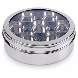 Buckingham Masala Dabba Box Set Stainless Steel with 7 Removable Compartments Spice Storage and Kitchen Organisation Seasoning Utensils - 16 Cm