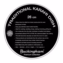 Buckingham Karahi Wok Traditional Iron Authentic Hand Hammered Design Versatile Cooking Tool - 26 Cm