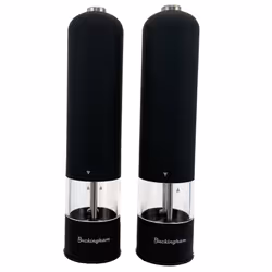 Buckingham Electric Salt Pepper Grinder Set Ceramic Matt Black Soft-Touch Push Button Operation Battery Powered Adjustable Co ...